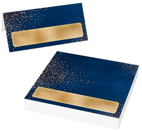 Lot de 50 marque-places vierges bleus et dorés pour table, anniversaires, fêtes, polyvalents
