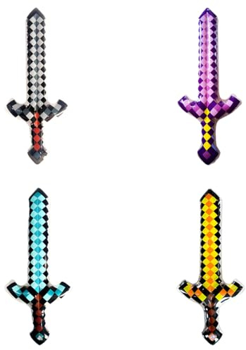 Lotsdonxia 4 Pcs Pixel Inflatable Sword & Axe Set, Block-Themed Game Party Balloon Weapons, Safe Battle Toys for Halloween Birthday Favours Decorations and Role Play Games