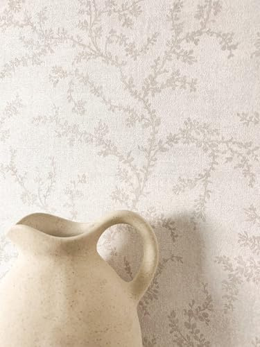 Newroom Papier Peint Intissé Crème Branches Naturelles - Motif Floral Feuilles pour Salon Chambre