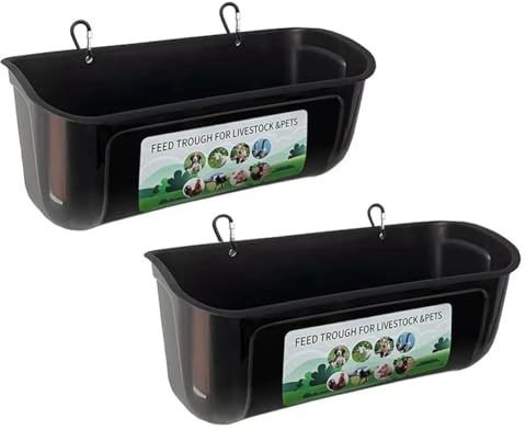 Yarryuter 2-Pack Kyckling Get Hängande Staket Foder Vattenkar Svart för Rådjur Hund och Smågris, Gäss Vattentank