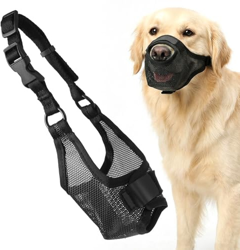 Nogeqi Munkorg för stora hundar, nylon, munkorg för medelstora hundar, andas, bekväm med justerbara remmar, hundmussel, tillåter hackning och drickande, M, svart (munomkrets 22–24 cm)