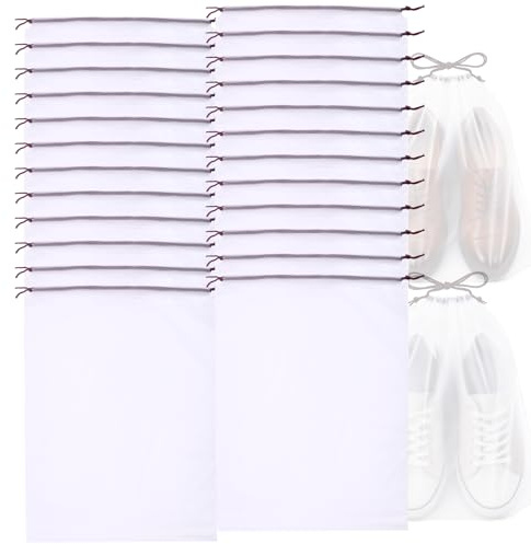 26 Piezas Bolsa Zapatos Viaje, Bolsas para Zapatos Transparentes con Cordón, Impermeables y Antipolvo, Organizador de Calzado para Viajes y Hogar, Almacenaje para Zapatos y Ropa, 40 x 30 cm