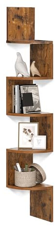 VASAGLE Libreria Angolare, Mensola Angolare da Muro, Scaffale da Parete a 5 Ripiani, 126 x 20 cm, in Camera da Letto Soggiorno Bagno Studio, Porta Piante, Marrone Vintage LBC20BX