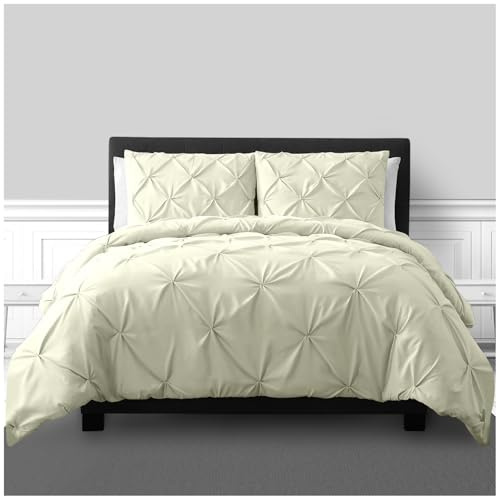 GC GAVENO CAVAILIA Pleated Bedding Set - Double Duvet Cover with Pillowcases - Luxury Pinch Pleat Ruched Quilt Cover, Easy Care Machine Washable Bed Linen, Hotel Style Bedroom Decor, Cream