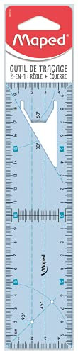 Maped - Outil de traçage 2 en 1 - Règle 20cm et Equerre 45° et 60° - Règle + Equerre Incassable - Facilite les Perpendiculaires et Symétries
