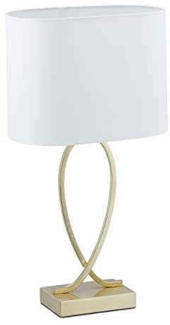 Relaxdays Lámpara Mesa, Luz Mesita de Noche, Pantalla Oval, 51 x 28 x 18 cm, Casquillo E27, para Salón, Dorada y Blanca