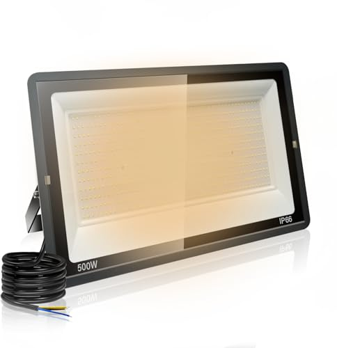 Jefedana LED-strålkastare för utomhusbruk, 5 000 W, 5 0 000 LM, IP66, vattentät LED-strålkastare för utomhusbruk, superljus, varmvit (3 000 k), säkerhet för arenor, fabriker, parkering, garage