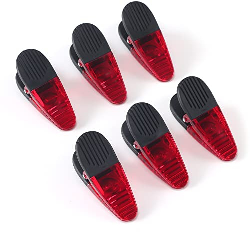 3-1/4 Length Plastic Refrigerator Magnet Clips Sets,Magnet Paper Clips, Snacks Bag Clips,Multipurpose Clips - Set of 6 (Red)