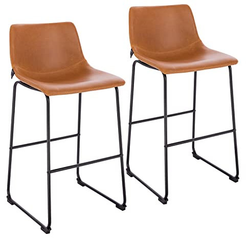 SVITA John 2-er Set Barhocker Barstuhl mit Rückenlehne Retro Kunst-Leder Cognac