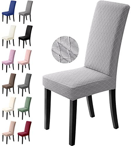 BalladHome Stuhlhussen 4er Set Stretch Stuhlbezug Stuhlüberzug Esszimmerstühle Bezug Universale Elastische Hussen waschbar Abnehmba für Hotel, Bankett, Büro, Partys Deko (4 Stück, Hellgrau)-L