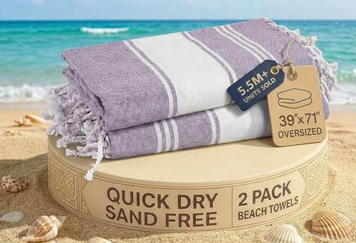 LANE LINEN Large Pool Towels, Cotton Rich XL Beach Towel 2 Pack, Pre-Washed, No Shrink, Quick Dry Oversized Beach Towels, Stylish Beach Towel For Women, Sand Free Towel, 39x71 - Regal Orchid
