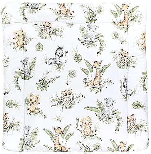 TupTam Matelas à Langer à Motifs pour Bebe Filles et Garçons, Safari/Lion/Marron/Feuilles/Vert, 70 x 50 cm