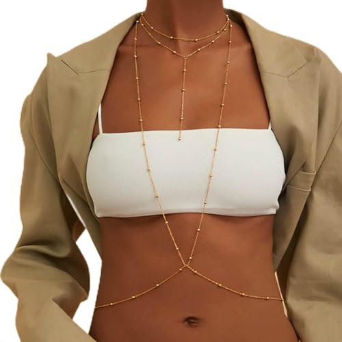 Atentuyi Perlina Stratificata Corpo Catena D'oro Y Collana Perline Reggiseno Catena Bikini Filo Imbracatura Corpo Accessori Estate Pancia Vita Catena Boho Spiaggia Nappa Corpo Gioielli Donne Ragazze