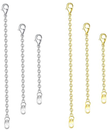 Necklace Extender,6 PCS Silver and Gold Chain Extenders Jewelry Extenders with Lobster Claw Clasp, 2 / 3 / 4 Chain Extension for Necklaces Chokers Braclets Anklets