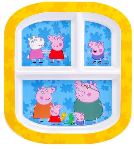 Zawadi Global Peppa Pig Assiette à 3 sections réutilisables pour petit déjeuner et enfant