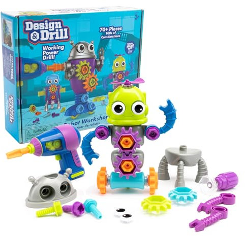 Educational Insights Learning Resources Design & Drill Robot Workshop, Robot Toys for 3 Year Olds Boys & Girls, Kids Building STEM Toy, Take Apart Toy with Working Kids Drill