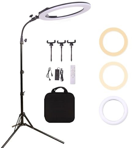 Anneau Lumineux -18 Pouces 38 W 3200-5600 K Bicolore Dimmable Lumière Annulaire LED Kit d'Eclairage pour Photographie de Beauté Youtube TikTok, Maquillage, Selfie, Portrait, Tatouage, Sourcils