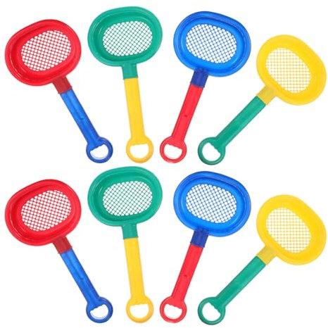 TOYANDONA Plastic Sand Sifter Shovels 8pcs Colorful Beach Sand Sieves Toy Rake Toys with Handle Kids Bath Toys for Gardening Digging Finding Treasure Shells Rocks