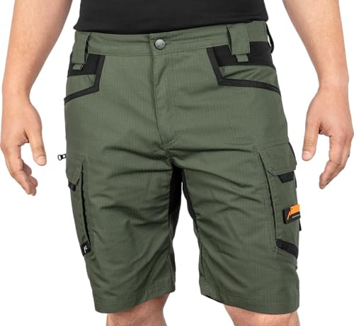 ACE Constructor Pantaloni da lavoro da uomo corti - Pantaloni da lavoro da uomo con tasche cargo e vita elasticizzata per l'estate - Olivo - 52