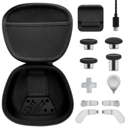 Complete Component Pack For Xbox Elite Series 2 Elite Series 2 Controller Accessories With Carry Case, 4 Thumbsticks, 4 Paddles, 1 Data Cable, Charging Dock and 1 Adjustment Tool(Silver)