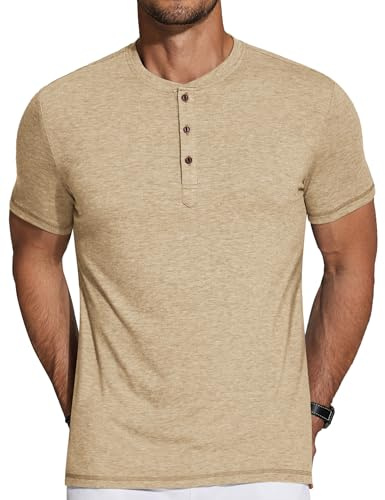 COOFANDY Henley Shirt Hommes Henley T-Shirt d'été T-Shirt à Manches Courtes avec Patte de Boutonnage Décontracté Basique