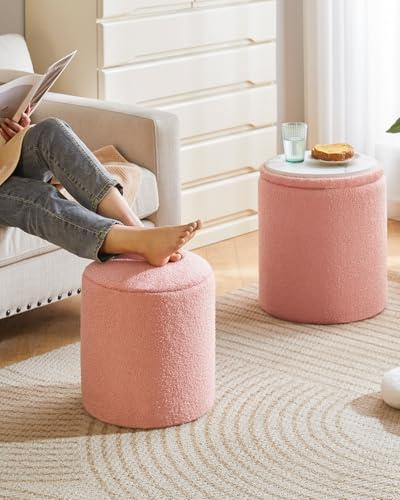 IBUYKE Vanity Sgabello per Trucco, Set di 2 Ottoni rotondi con Stoccaggio, Tavolino moderno imbottito sedile, Sgabello multiuso poggiapiedi per Soggiorno Pelle di particelle Rosa WBD015P