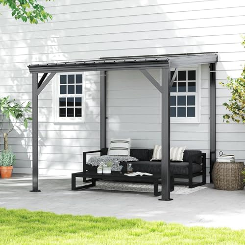 Domi 8' x 8' Lean to Hardtop Gazebo Wall Mounted Patio Gazebo Pergola