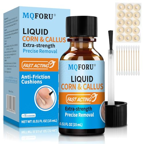 MQFORU Liquid for Corn Removers, Corn Remover for Feet Extra Strength, Fast Acting Callus & Corn Remover, Foot Corn Pain Relief, 15ML Liquid, 15 Corn Plasters, 10 Swabs