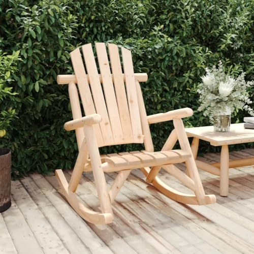 HaoChrymec Chaise à Bascule de Jardin en Bois d'épicéa Massif, Design Adirondack, Confort Optimal, Chaise Balcon, Banc de Jardins extérieur, pour terrasse et Jardin, Naturel, 69x96x101 cm