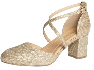DREAM PAIRS Zapatos Vestir Tacón Mujer,Oro,38