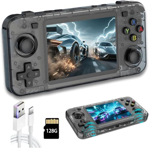 Nuova Console Portatile Retro R36H, Console Videogiochi con Schermo IPS da 3,5 Pollici, 128 GB di Memoria Integrata e 20.000 Giochi, Sistema Linux Open Source (Nero, 128g)