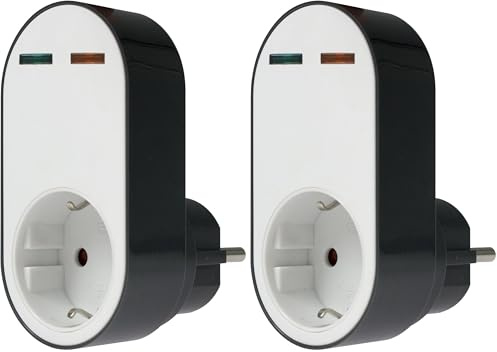 as - Schwabe 18611 Adaptateur parafoudre Professionnel Flash Prise avec Protection Contre Les surtensions 230 V Blanc/Noir (Lot de 2)