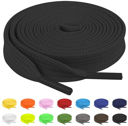 TBOC Cordones Zapatillas Deporte Planos Cordones Negros Zapatillas [150 cm] Zapatos Calzado Deportivas Botas Cordon Patines Tenis [Ancho 8 mm] Compatibles con Converse Altas Nike Adidas Vans