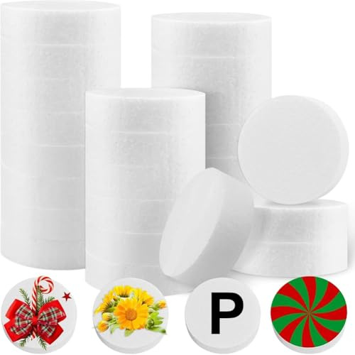 Tacdas Círculos de Espuma de 3 Pulgadas para Manualidades, Paquete de 24 Discos Espuma Poliestireno Redondos de 1 Pulgada de Espesor para Proyectos de Bricolaje, Pasteles, Decoraciones