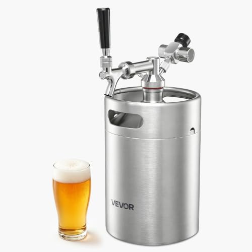 VEVOR Mini Fusto Pressurizzato per Birra Regolatore CO2 5 L alla Spina, Sistema di Spillatura per Birra Artigianale in Acciaio Inox 304 con Regolatore CO2 per Carbonazione Freschezza, Casa