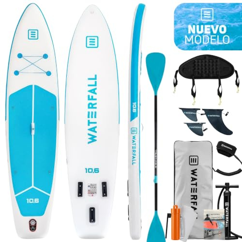 Waterfall Tabla Paddle Surf Hinchable con Asiento Kayak, Pack Sup Touring 10.6 All-in-One, Stand Up Paddle Board Adulto, Estable y Ligera, Remo Ajustable, Bomba, Aleta, Mochila, Leash, 320x81x15cm