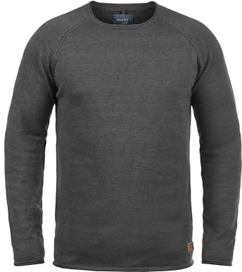 BLEND BHJohn Homme Pull en Maille Fine Pull à col Rond Mélange de Coton Regular Fit, Taille:M, Couleur:Charcoal (818)