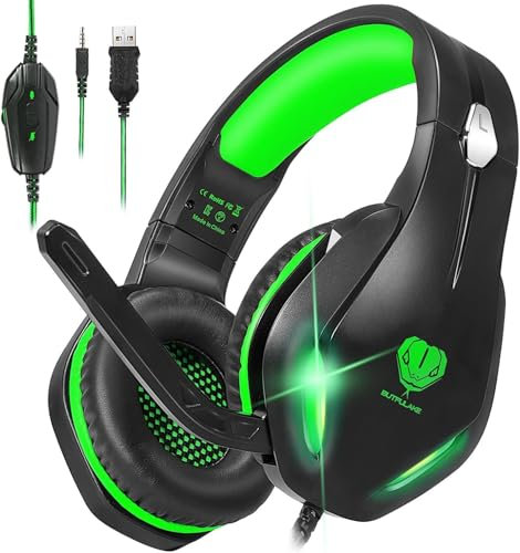 Stynice Gaming Headset with Microphone for Xbox PS5 PS4 PC - 3.5mm Jack Wired Headphones with Noise Cancelling Mic & LED - 50mm Audio Drivers & Soft Earpads