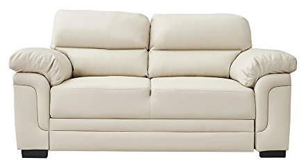 Panana Modern Compact Sofa Faux Leather Sofa Chaise Group Settee Couch with Wood Frame for Living Room (Beige, 2 Seater)