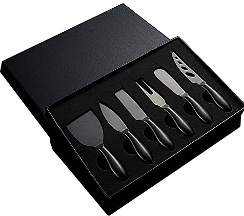 Black Cheese Knives Set 6 Piece Slicer Cutter Fork Spreader Tool Collection