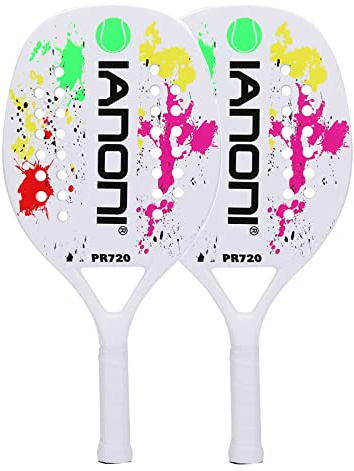 ianoni Strandtennisracket, kolfiber grusansikte med EVA minnesskum kärna strand tennisracket-2-racket med 3 bollar (PR720)