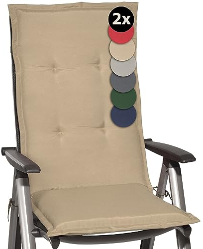 Beautissu 2er Set Gartenstuhlauflage 120x50x6 cm Loft HL Natur – Hochlehner Polster Auflage, Sitzpolster & Sitzkissen für Hochlehner Gartenmöbel - Weiche Stuhlauflage mit Schaumkern Füllung