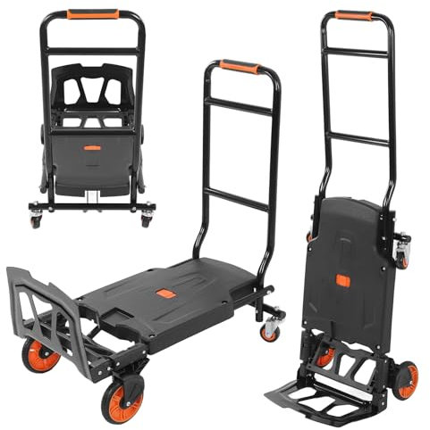 Transportwagen, 2-in-1 Faltbarer Trolley und Sackkarre Klappbar Handwagen Paketwagen Klappwagen mit Zurrseil für Umzug, Hausarbeiten und Einkäufe Bis 150 kg Tragkraft