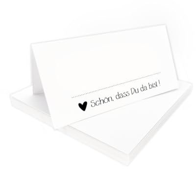Tischkarten weiß Schön, dass du da bist | 25, 50, 100 Stück | zum selbst beschriften | Platzkarten, Tischkarten, Namensschilder | für Hochzeit, Geburtstag uvm (25)