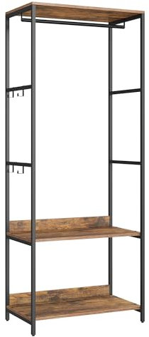SONGMICS Kleiderschrank offen, Kleiderständer, Garderobenständer, Garderobe mit Kleiderstange, Ablagen, abnehmbare Haken, 40 x 60 x 181 cm, vintagebraun RGR006B01
