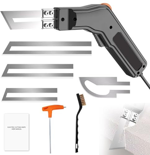 Styroporschneider Elektrische mit 4 Ni-Chrom Klingen (15/20/25cm Gerade + 5,5cm Gebogen), 300W 50-600℃ Heißdrahtschneider mit Kühlsystem/Smart-Chip, für Schneiden von Styropor/EVA/Gummi/Stoff/Schwamm