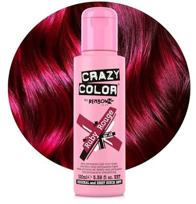 Crazy Color Ruby Rouge Red Semi Permanent Hair Dye 100 ml | Rich Cherry Shade, No Peroxide, Ammonia or PPD, Vegan Conditioning Formula, Lasts 10-12 Washes