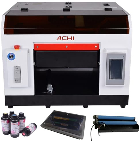 Ovsuqu ACHI A3 UV R1390 Printer UV Printer Flatbed with Rotary axis T-Shirt fixrture for Wood, Fabrics, Leather, Bottle, Metal, Golf, Phone case and More Printing