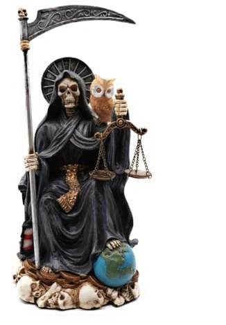 RUSTIX Statua di Santa Muerte, statuetta La Santa Muerte, Santa della Santa Morte, simbolo sacro di protezione e spiritualità, decorazione religiosa seduta, pala d'altare Muerte de la Muerte (nero)