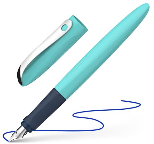 Schneider 162132 Wavy Fountain Pen (for Right and Left-Handed Users, with Beginner Nib) Turquoise